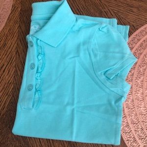 NWT children place three button polo with ruffles. Kids Size M (7/8)